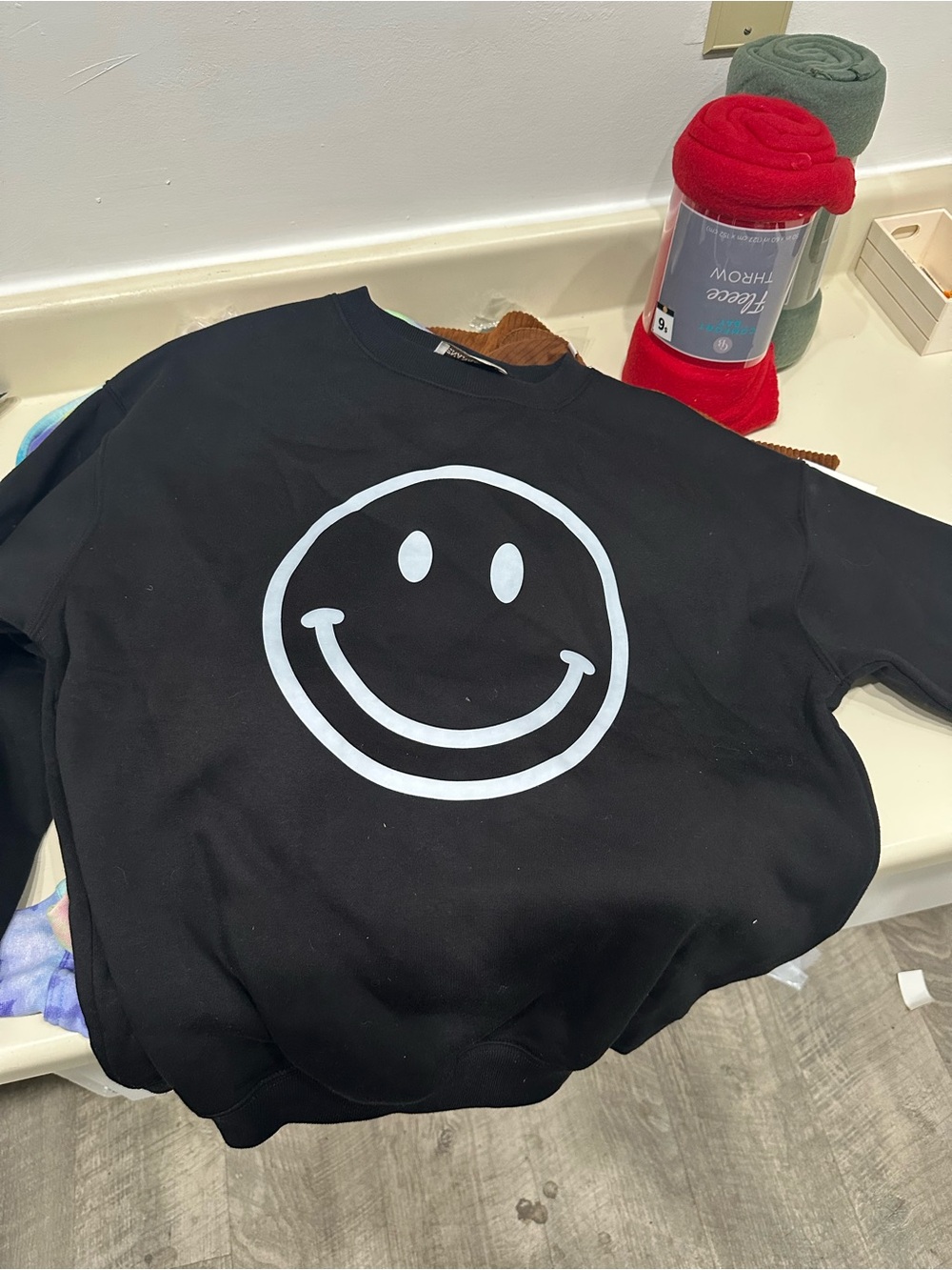 Women’s Black Smiley Face Sweatshirt - Unbranded